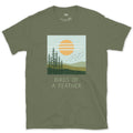 Birds of a Feather, Flock Over the Pines design on a Military Green Gildan Softstyle t-shirt