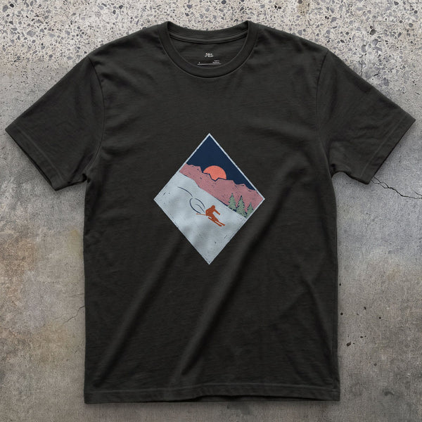 One Last Run as the Light Fades, Black Diamond design on a Black Gildan Softstyle t-shirt