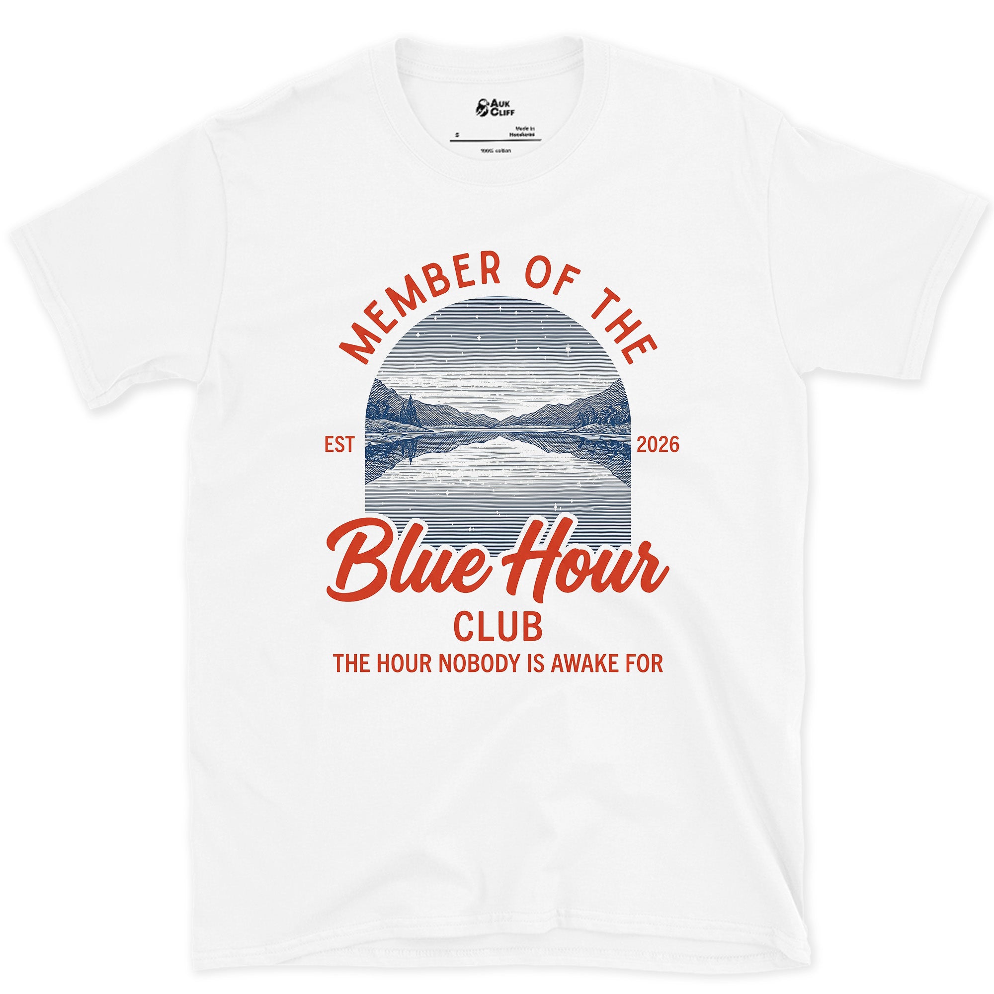 The Hour Nobody Is Awake For, Blue Hour design on a White Gildan Softstyle t-shirt