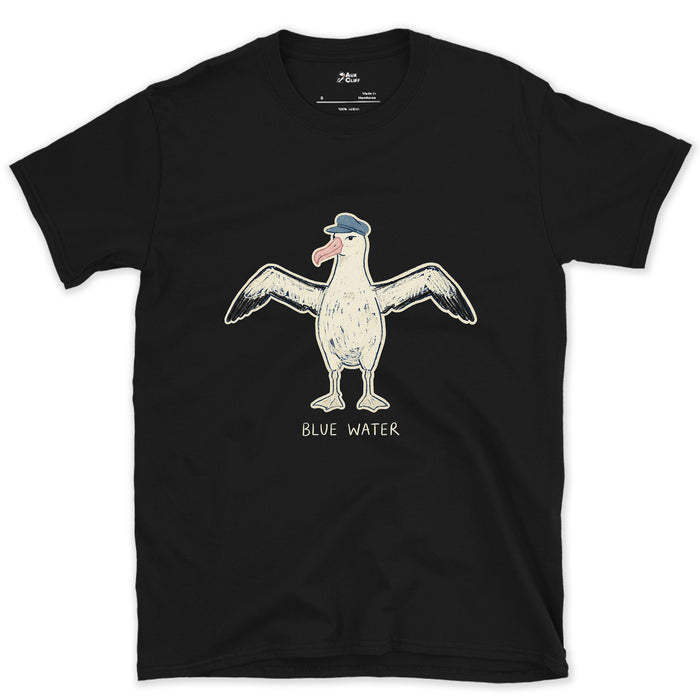 Off Duty Albatross in a Cap design on a Black Gildan Softstyle t-shirt