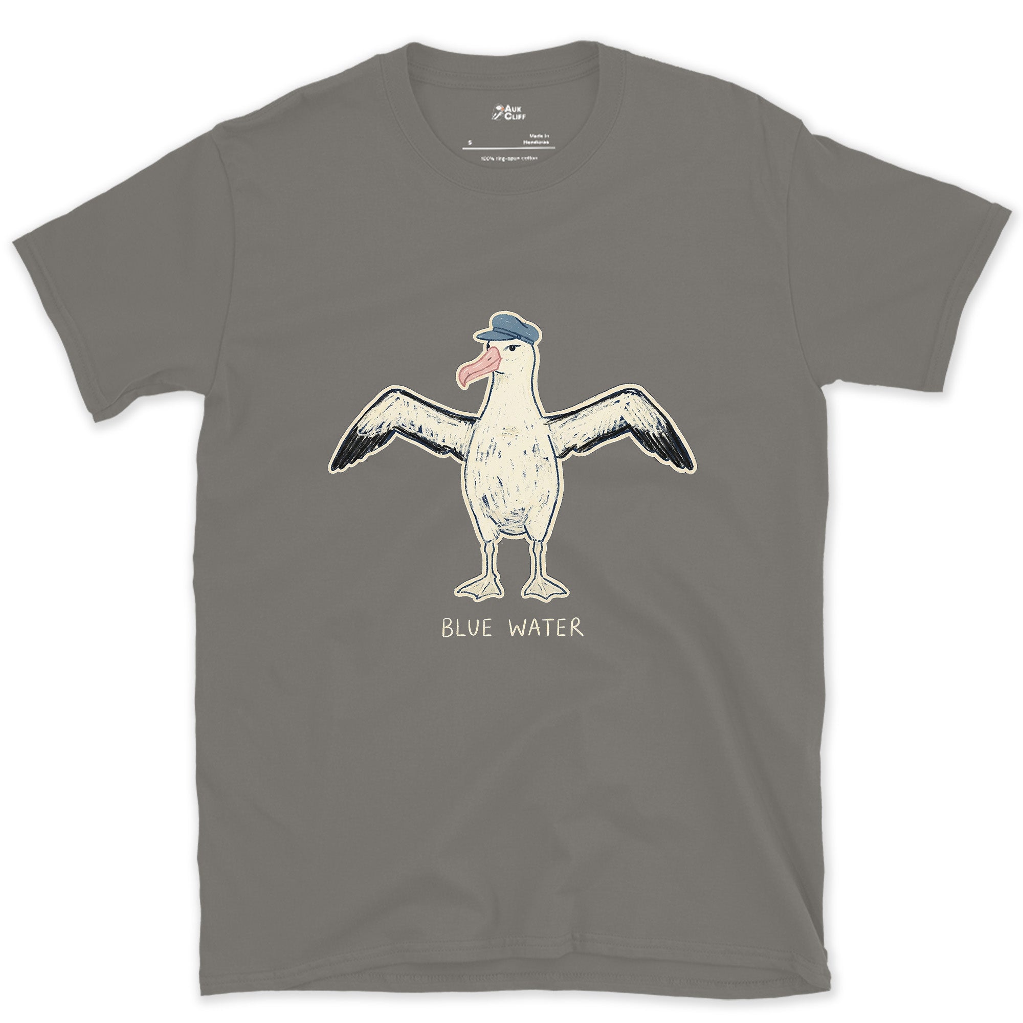 Off Duty Albatross in a Cap design on a Charcoal Gildan Softstyle t-shirt