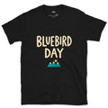 Bluebird Day, Mountains Under a Bright Sun design on a Black Gildan Softstyle t-shirt