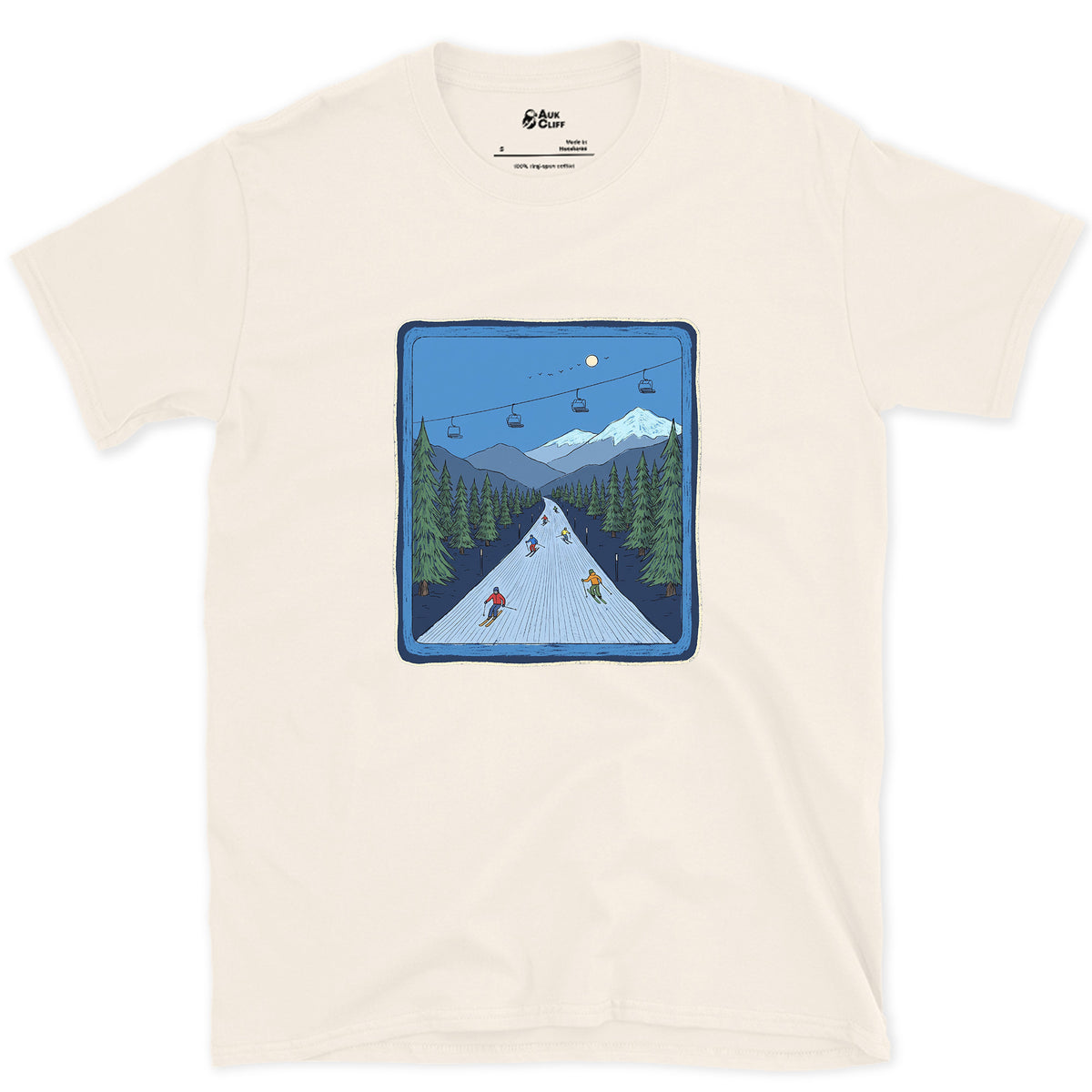 Bluebird Groomer, Piste Marker design on a Natural Gildan Softstyle t-shirt