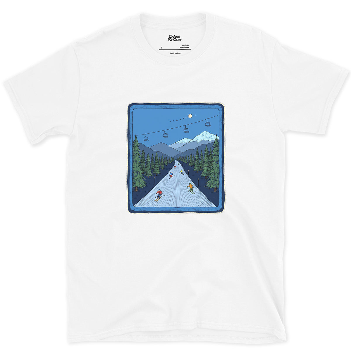 Bluebird Groomer, Piste Marker design on a White Gildan Softstyle t-shirt