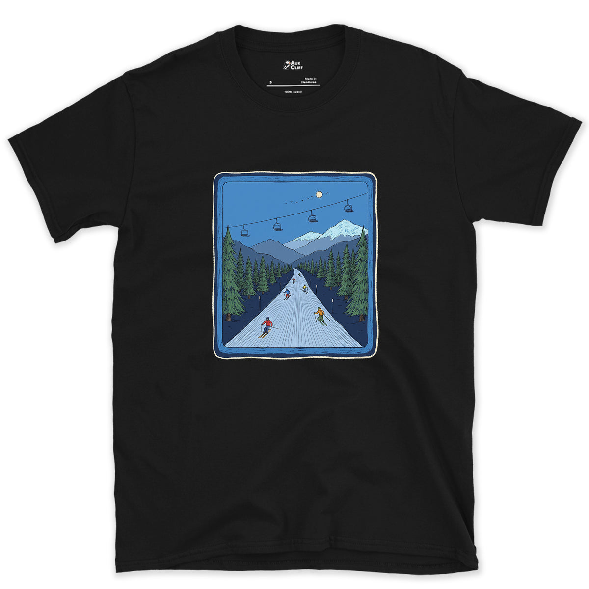 Bluebird Groomer, Piste Marker design on a Black Gildan Softstyle t-shirt