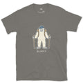 No One Gets a Clear Photo of the Yeti Hiker design on a Charcoal Gildan Softstyle t-shirt