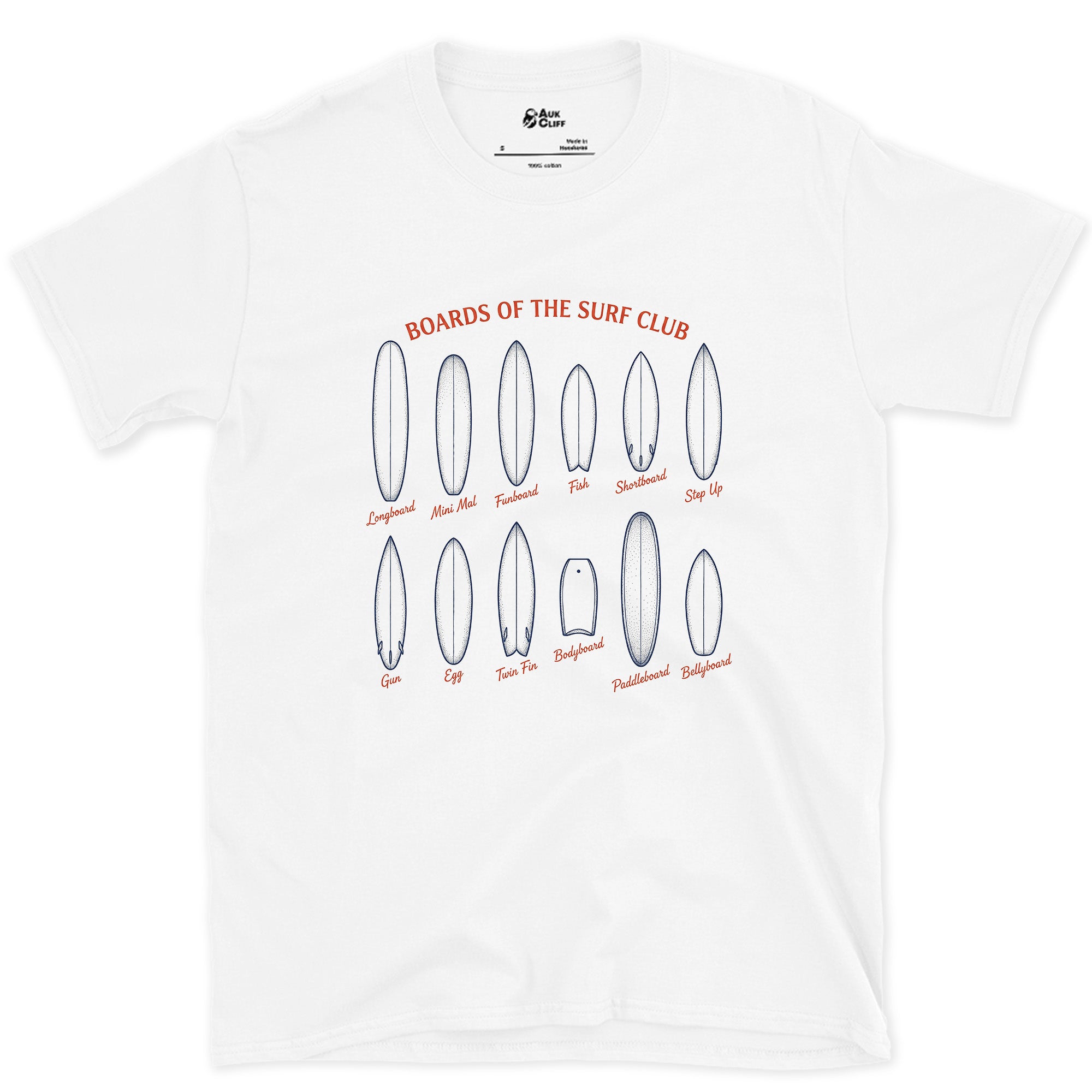 Twelve Boards of the Surf Club design on a White Gildan Softstyle t-shirt
