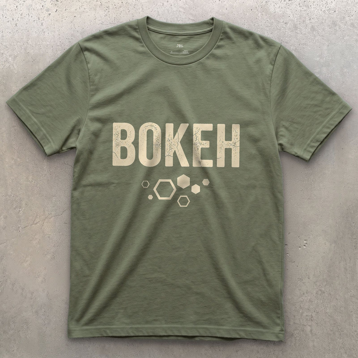 Bokeh, the Shape of Out of Focus Light design on a Military Green Gildan Softstyle t-shirt