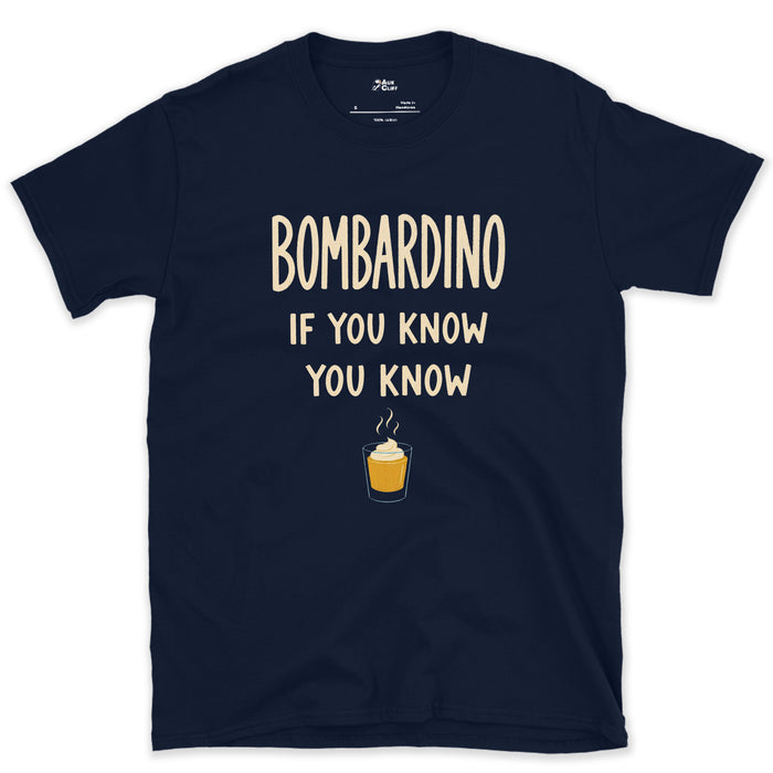 Apres Bombardino If You Know You Know design on a Navy Gildan Softstyle t-shirt