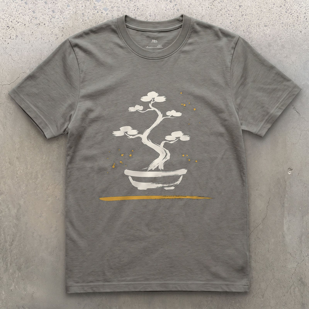 Bonsai Pine design on a Charcoal Gildan Softstyle t-shirt