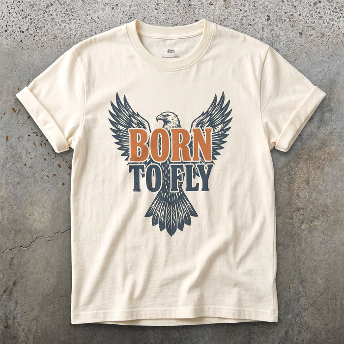 Born to Fly Eagle design on a Natural Gildan Softstyle t-shirt