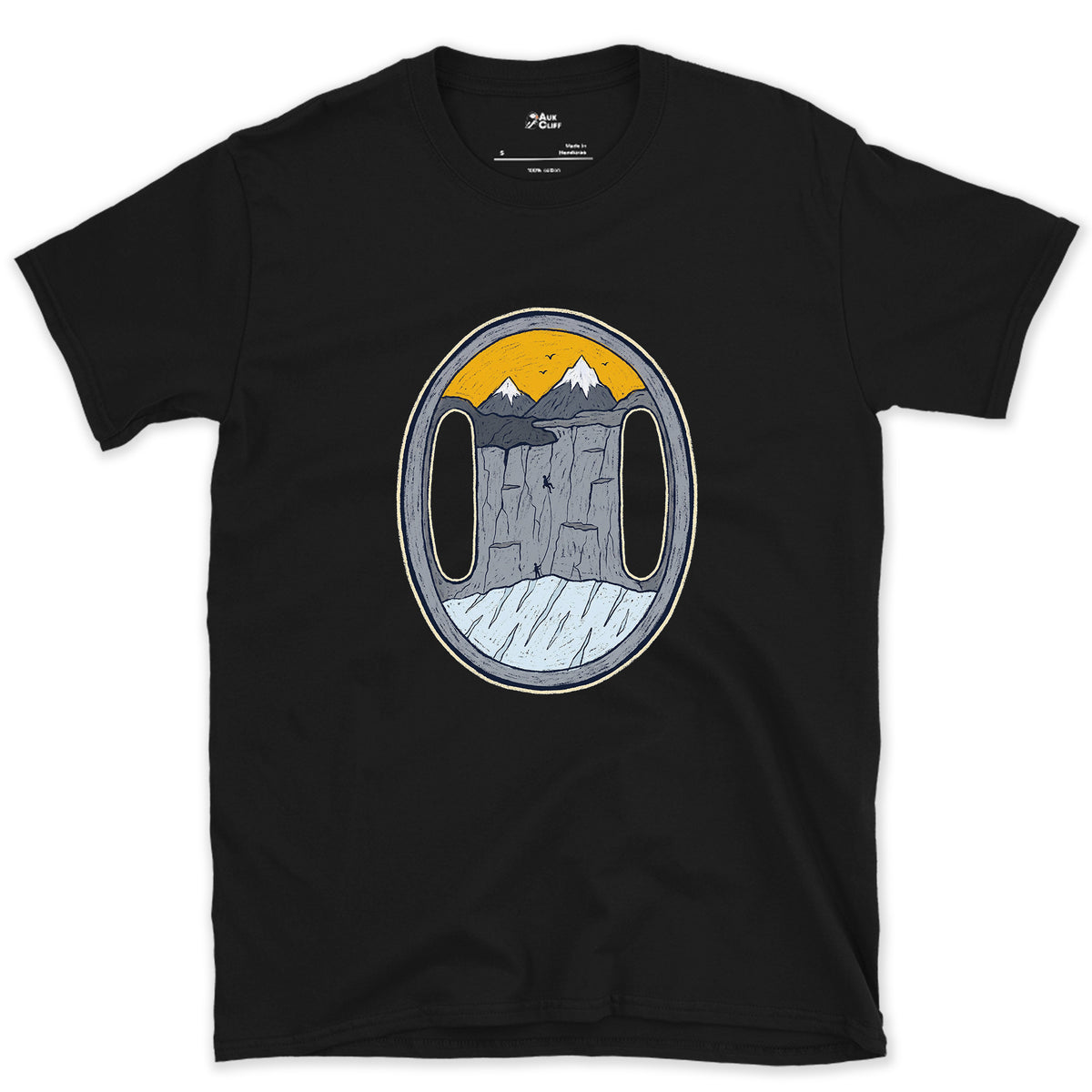 Both Slots on the Belay Plate design on a Black Gildan Softstyle t-shirt
