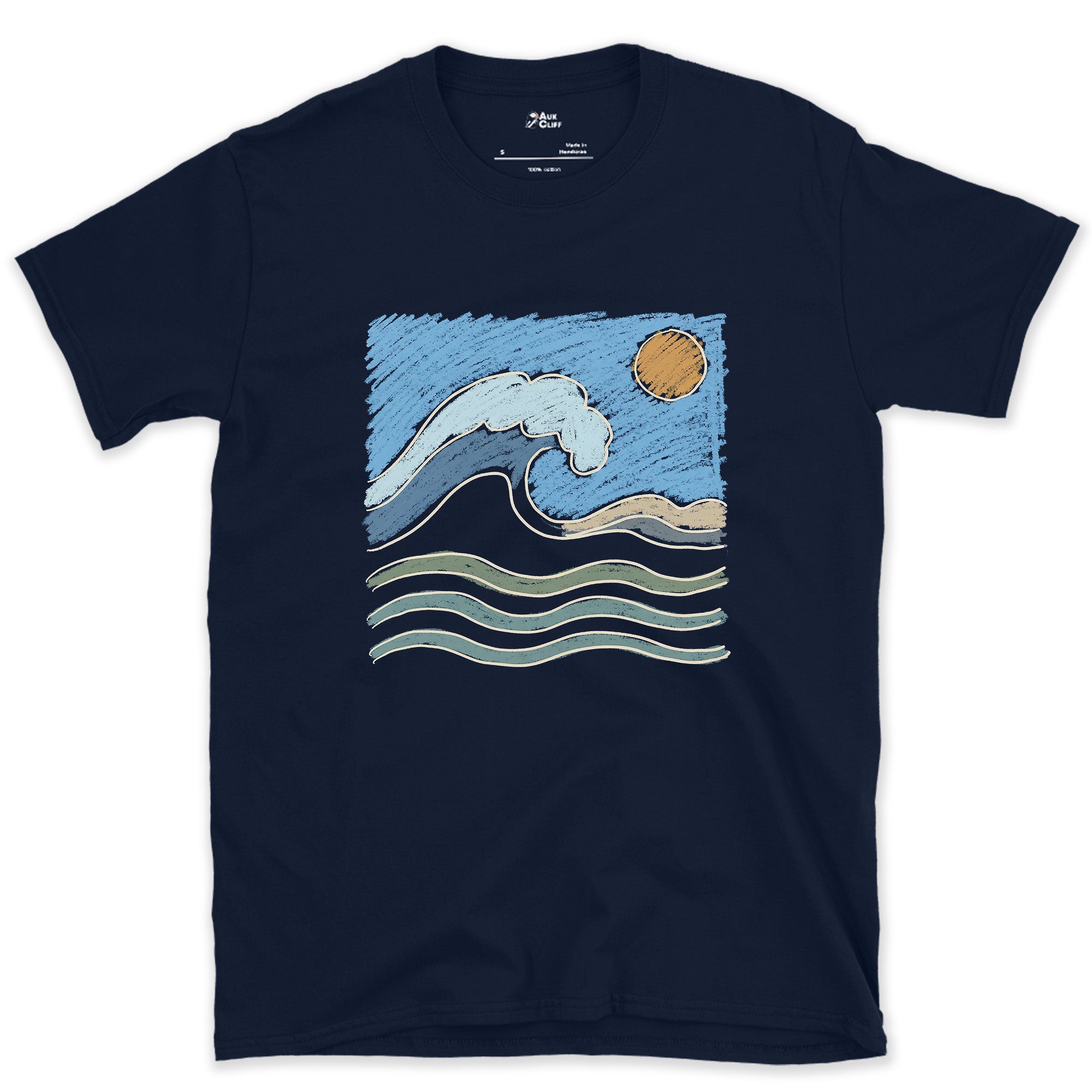 Just the Wave and the Light Behind It design on a Navy Gildan Softstyle t-shirt