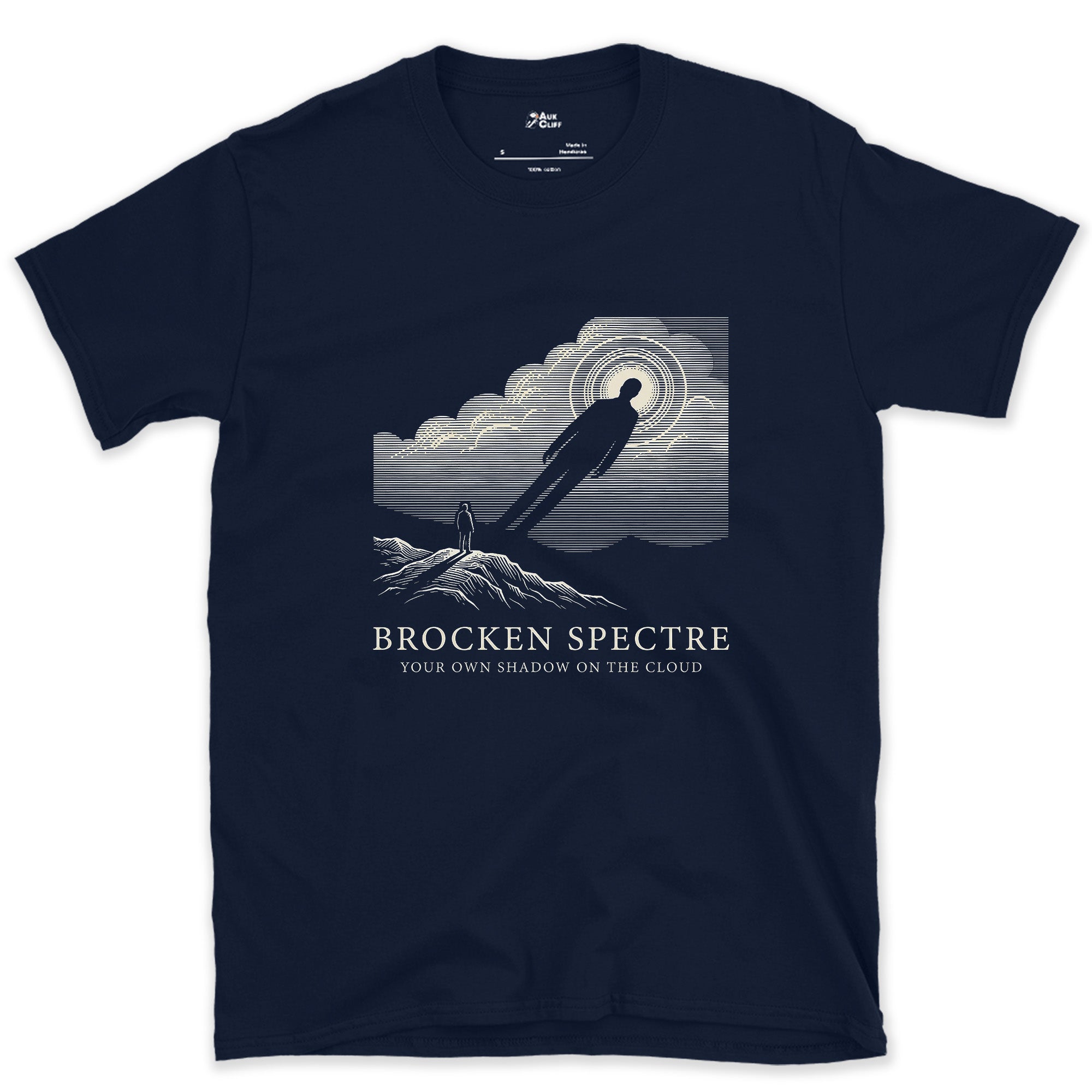 Brocken Spectre, Your Shadow From the Peak design on a Navy Gildan Softstyle t-shirt