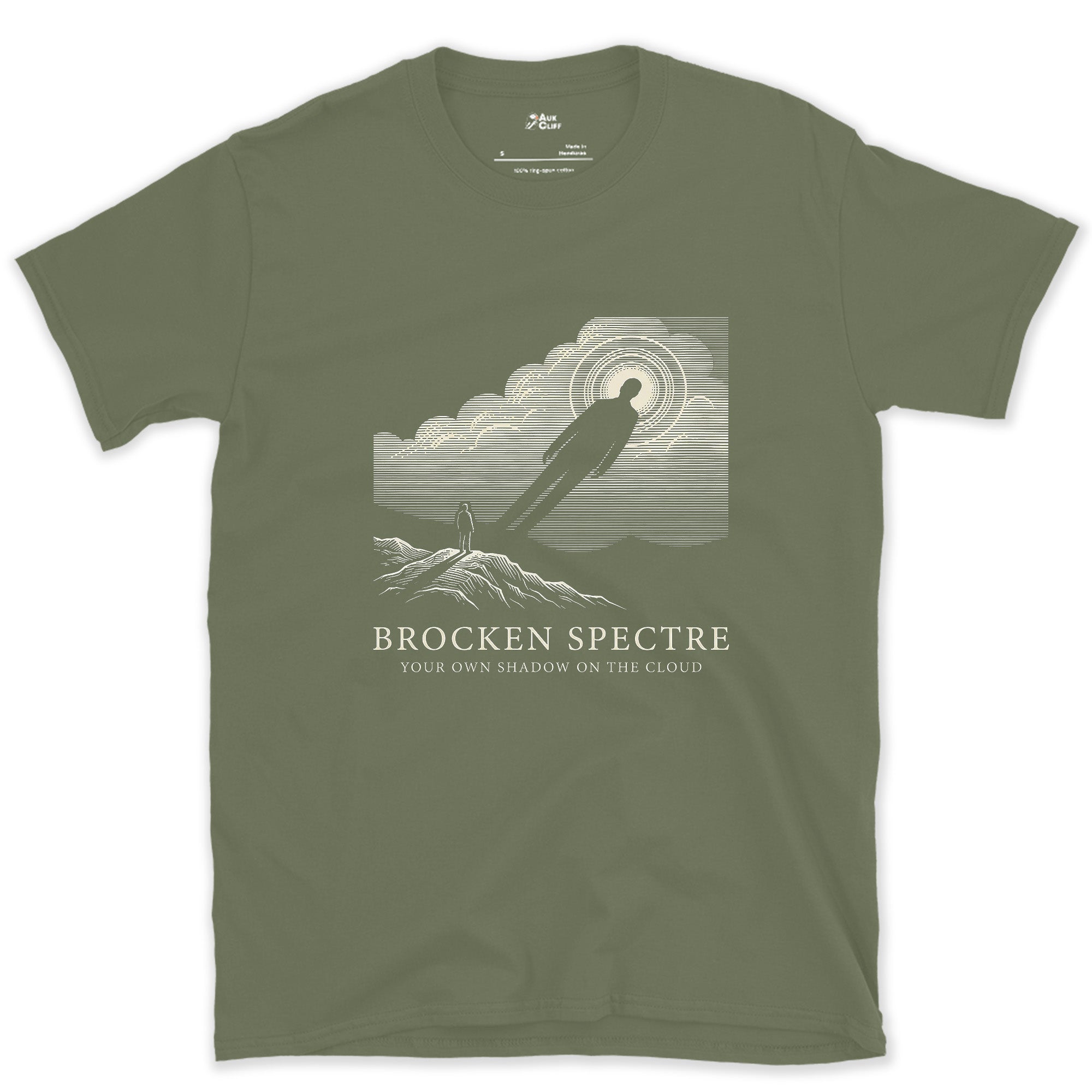 Brocken Spectre, Your Shadow From the Peak design on a Military Green Gildan Softstyle t-shirt