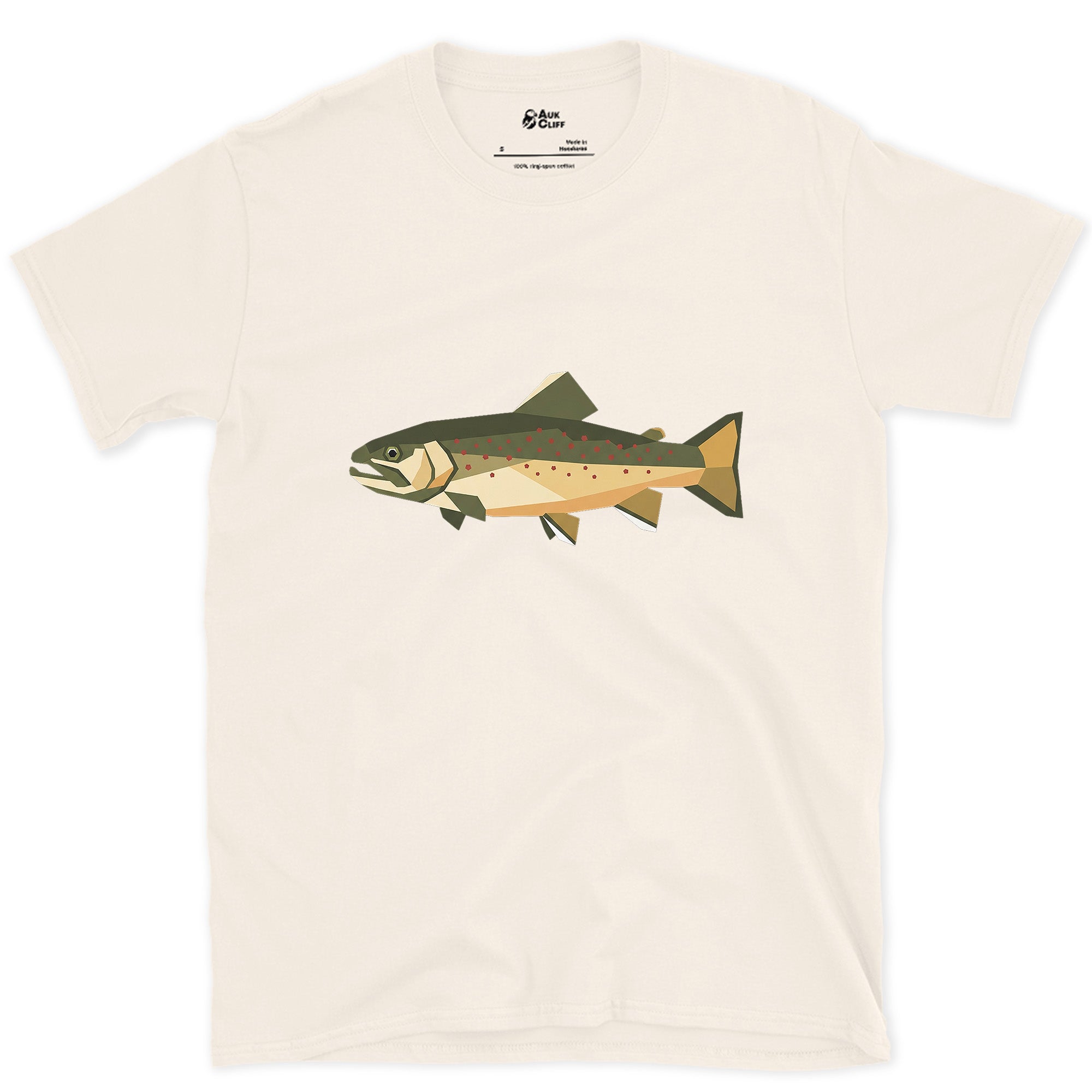 The Brook Trout Cut From Glass design on a Natural Gildan Softstyle t-shirt