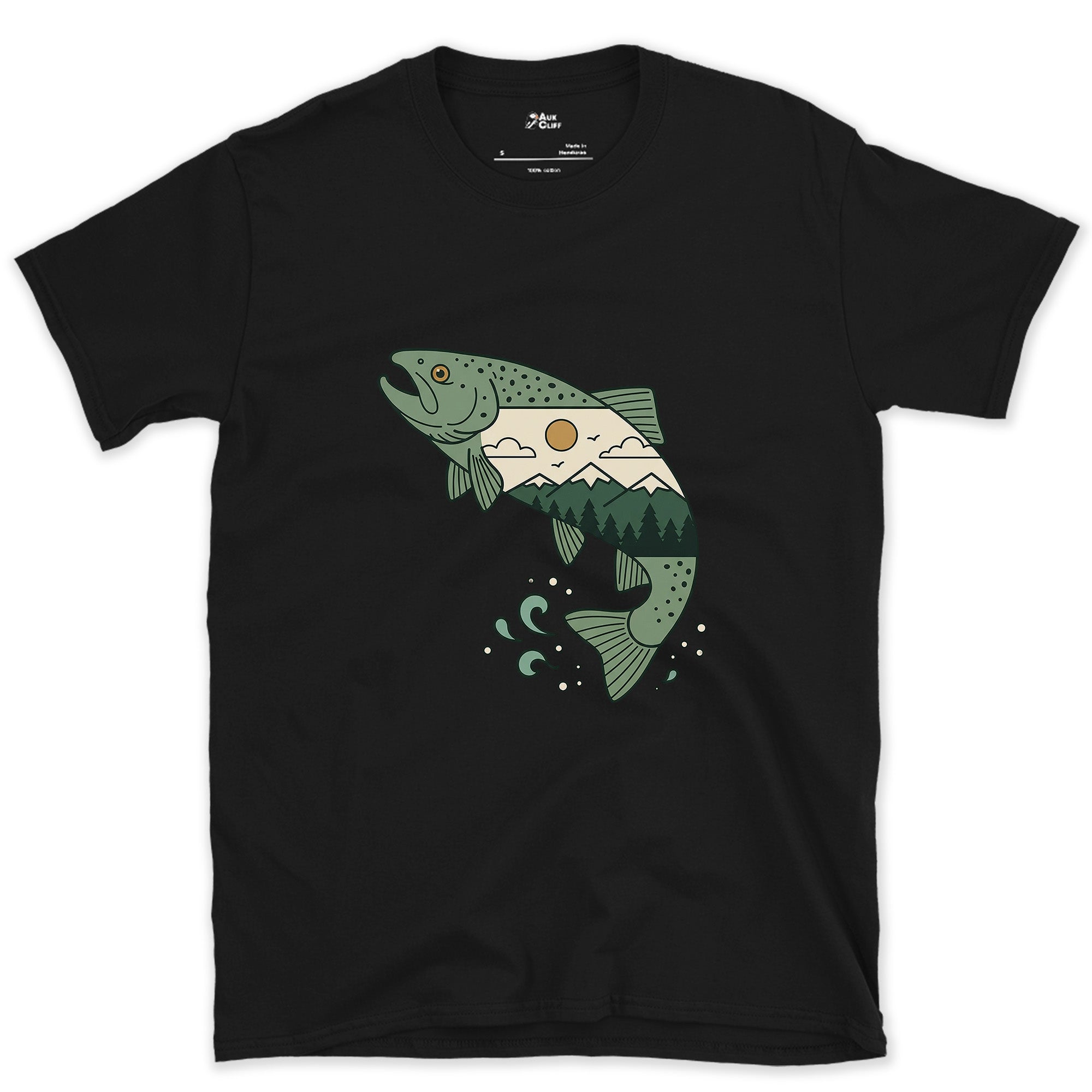 The Water It Came From, Brown Trout design on a Black Gildan Softstyle t-shirt