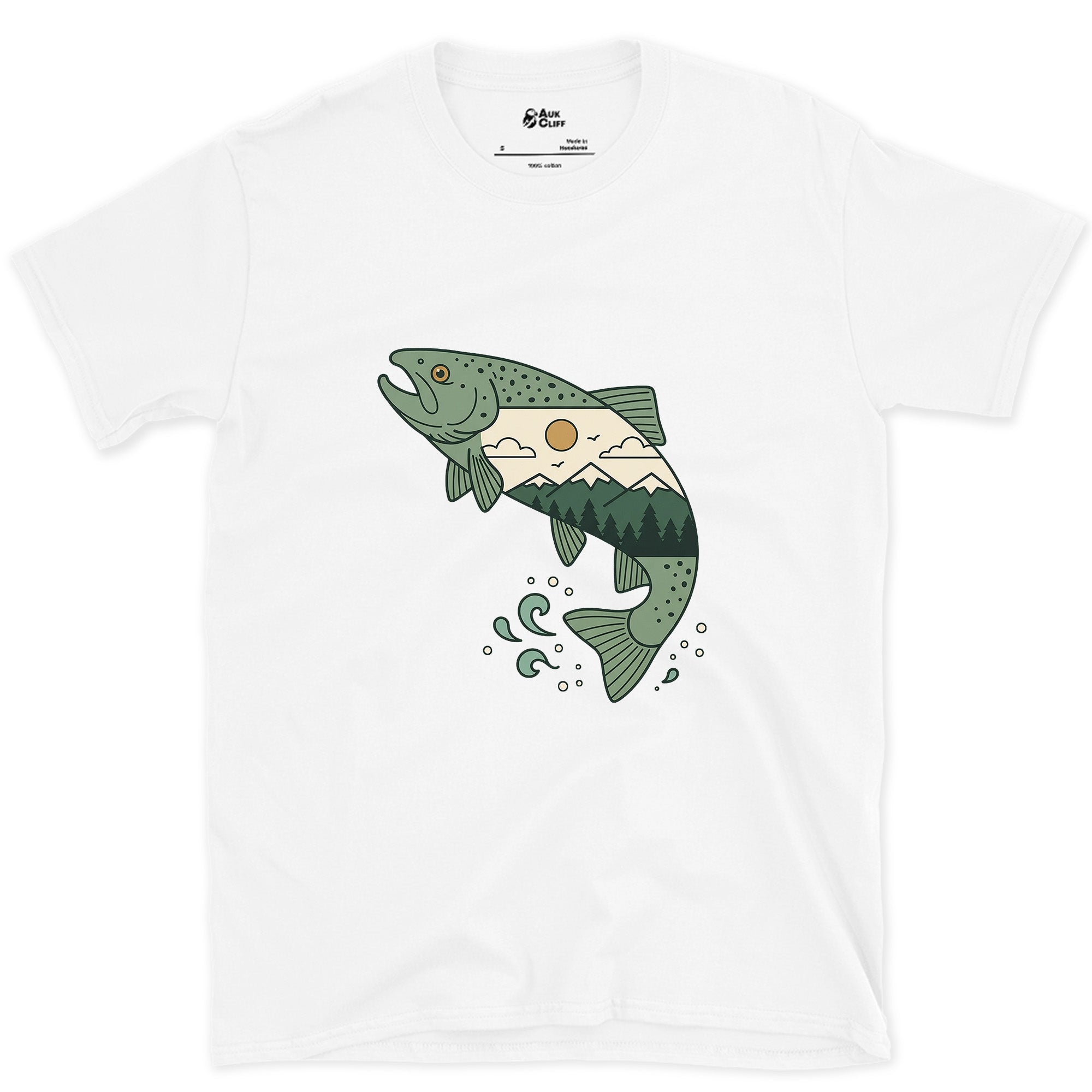 The Water It Came From, Brown Trout design on a White Gildan Softstyle t-shirt