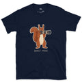 Burst Mode, Squirrel Never Sits Still design on a Navy Gildan Softstyle t-shirt