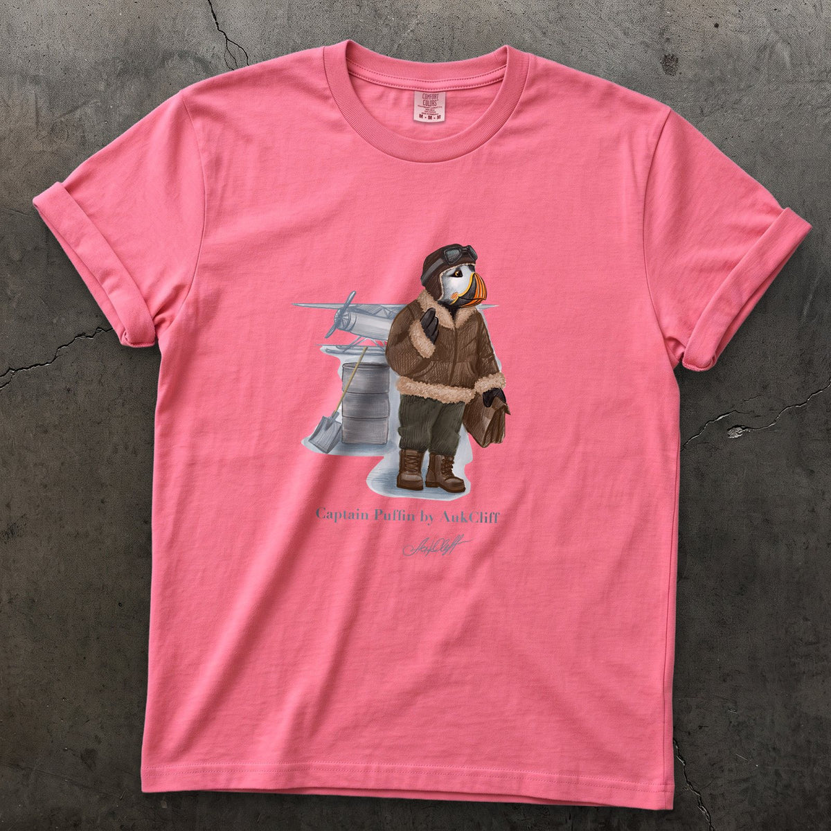 Captain Puffin Arctic Bush Pilot on a Crunchberry Comfort Colors t-shirt