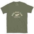 Bush Pilot Club Float Plane Badge design on a Military Green Gildan Softstyle t-shirt