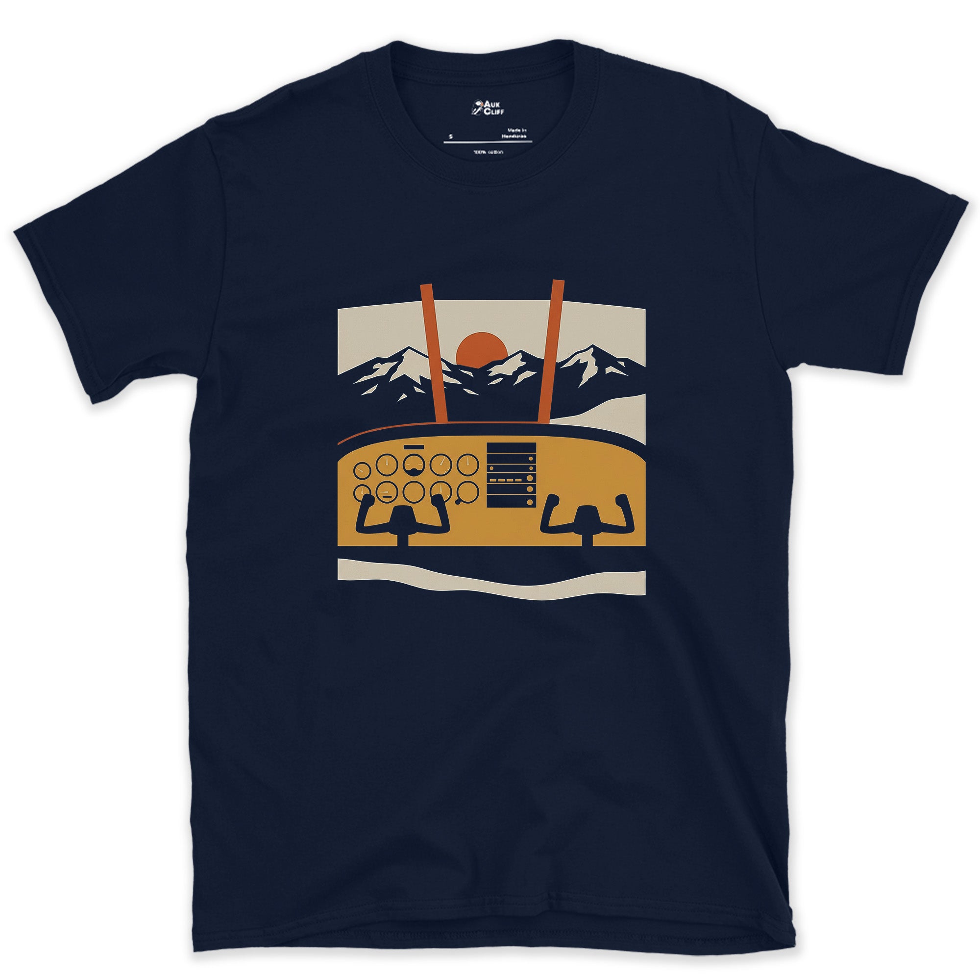 Only a Bush Pilot Flies This Route, Cockpit View design on a Navy Gildan Softstyle t-shirt