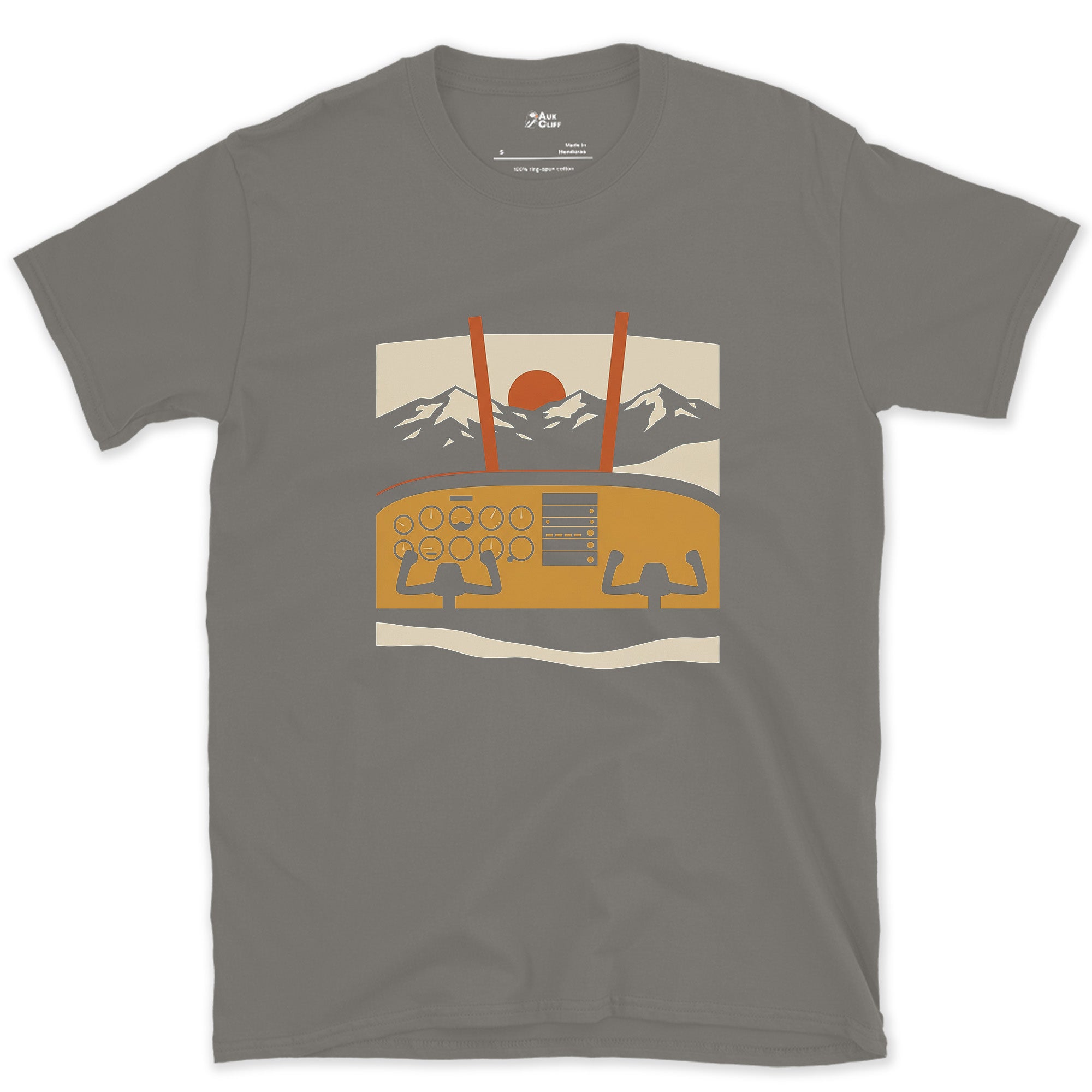 Only a Bush Pilot Flies This Route, Cockpit View design on a Charcoal Gildan Softstyle t-shirt