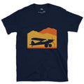 Bush Plane Crossing a Desert Dusk design on a Navy Gildan Softstyle t-shirt