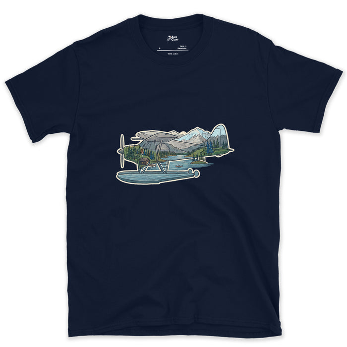 The Whole Flight, Folded Into a Float Plane design on a Navy Gildan Softstyle t-shirt