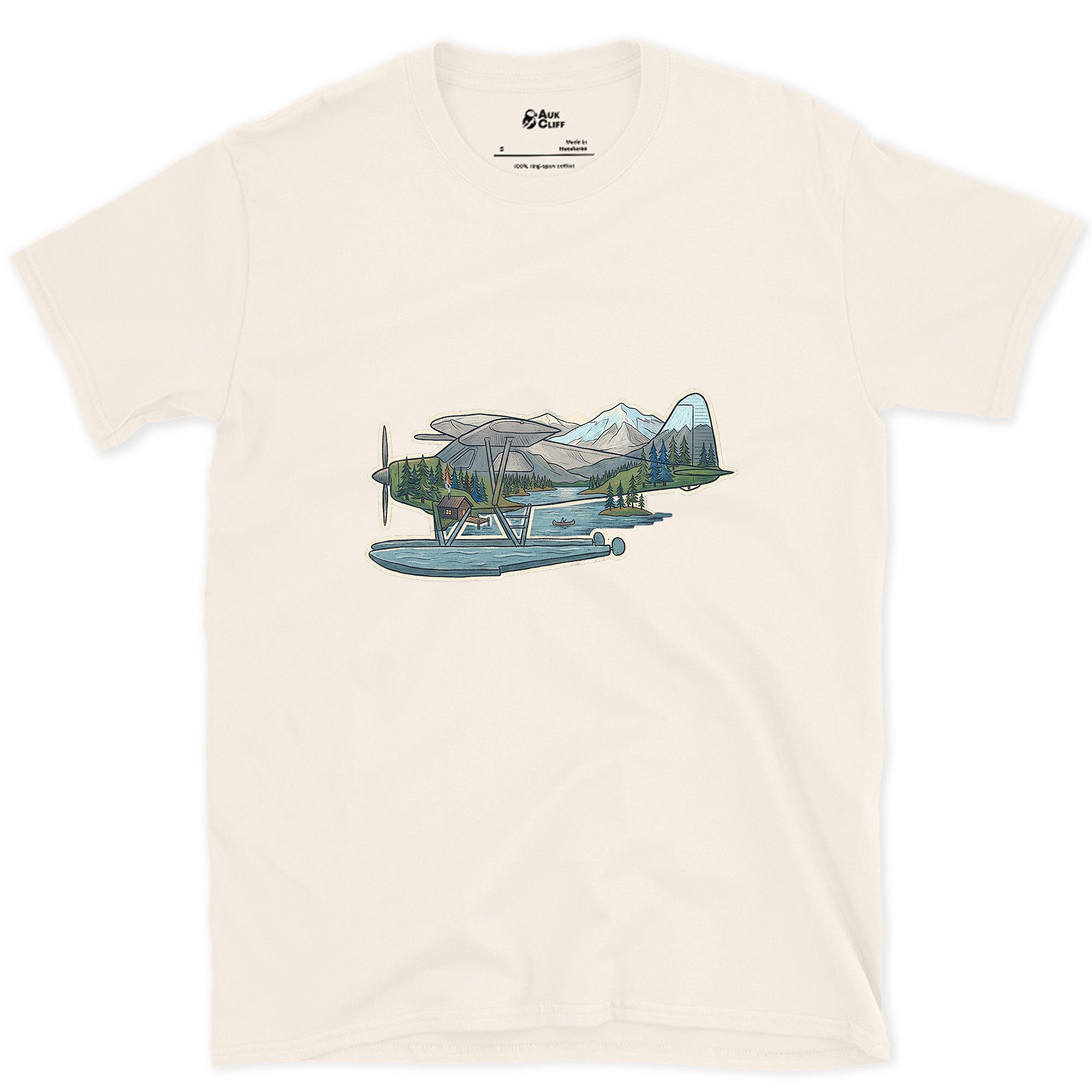 The Whole Flight, Folded Into a Float Plane design on a Natural Gildan Softstyle t-shirt