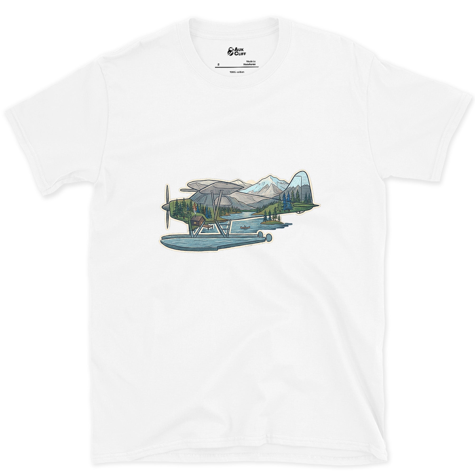 The Whole Flight, Folded Into a Float Plane design on a White Gildan Softstyle t-shirt