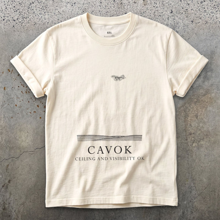 CAVOK, Ceiling and Visibility OK design on a Natural Gildan Softstyle t-shirt