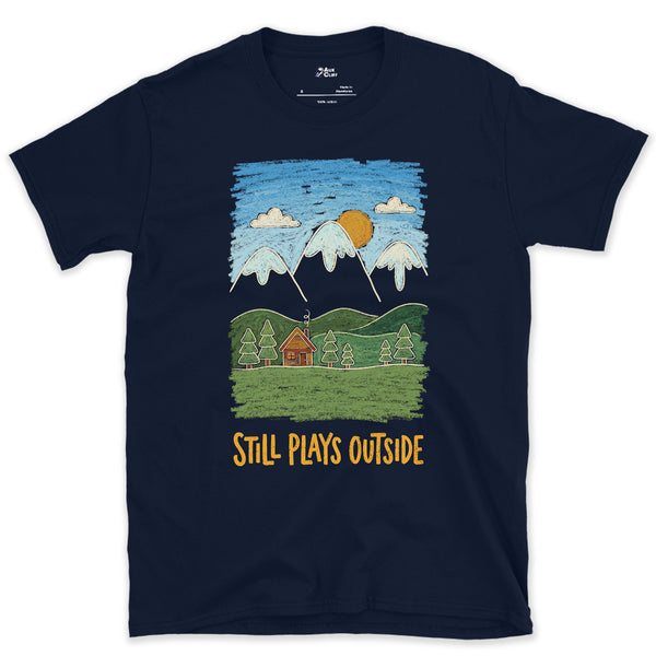 High Noon Over a Cabin in the Pines design on a Navy Gildan Softstyle t-shirt