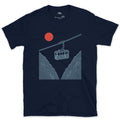 Red Sun Low Behind the Ridge, Cable Car design on a Navy Gildan Softstyle t-shirt