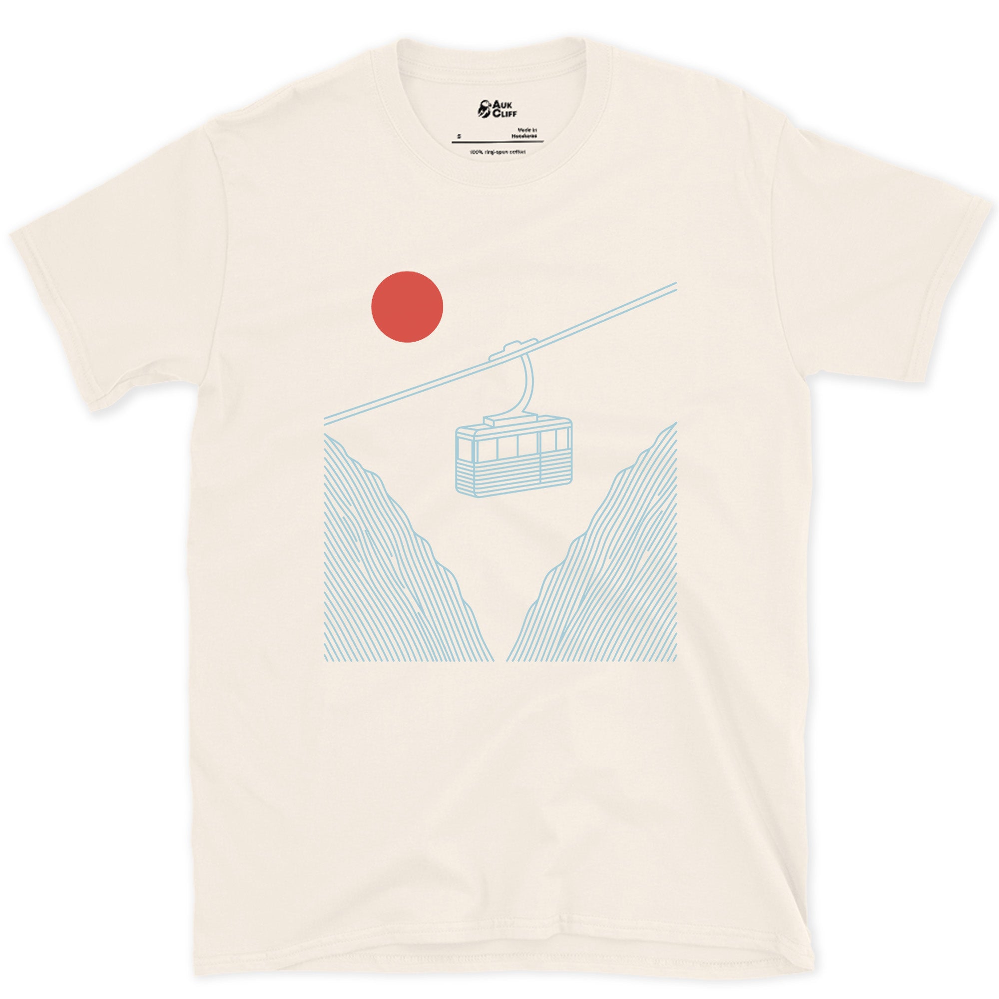 Red Sun Low Behind the Ridge, Cable Car design on a Natural Gildan Softstyle t-shirt