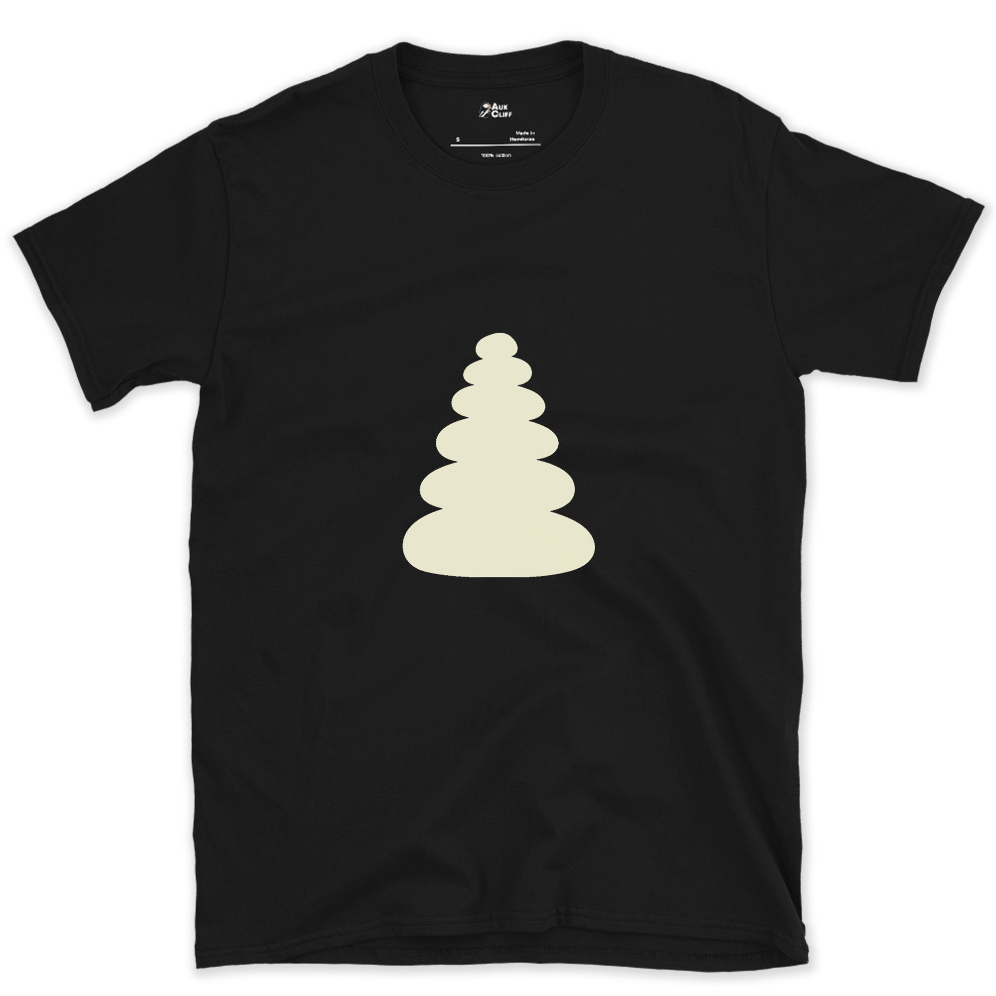 Small and Reliable, Summit Cairn Stack design on a Black Gildan Softstyle t-shirt