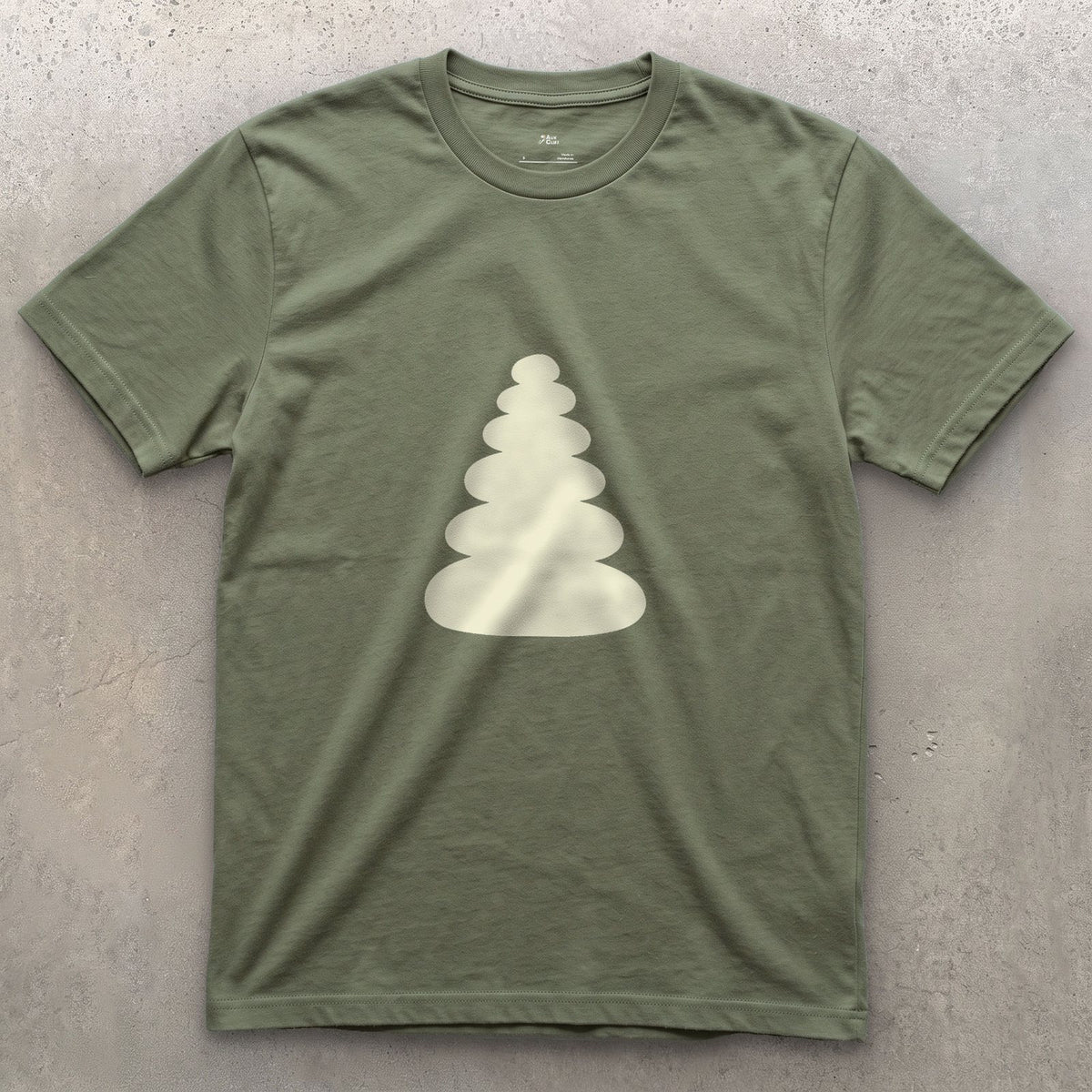 Small and Reliable, Summit Cairn Stack design on a Military Green Gildan Softstyle t-shirt