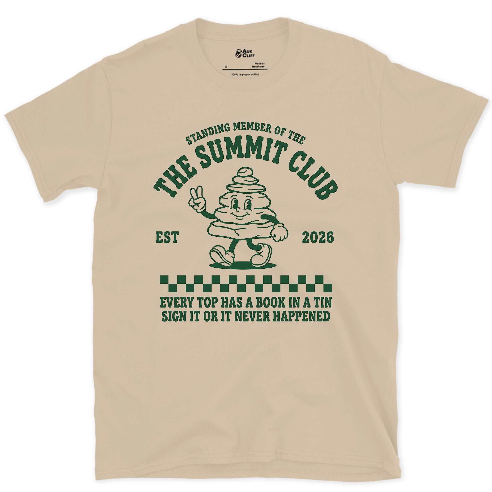 Sign It or It Never Happened, Summit Club design on a Sand Gildan Softstyle t-shirt