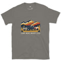 Camp More Worry Less Towing a Teardrop design on a Charcoal Gildan Softstyle t-shirt