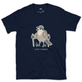 Camp Robber, Gray Jay Hiker design on a Navy Gildan Softstyle t-shirt