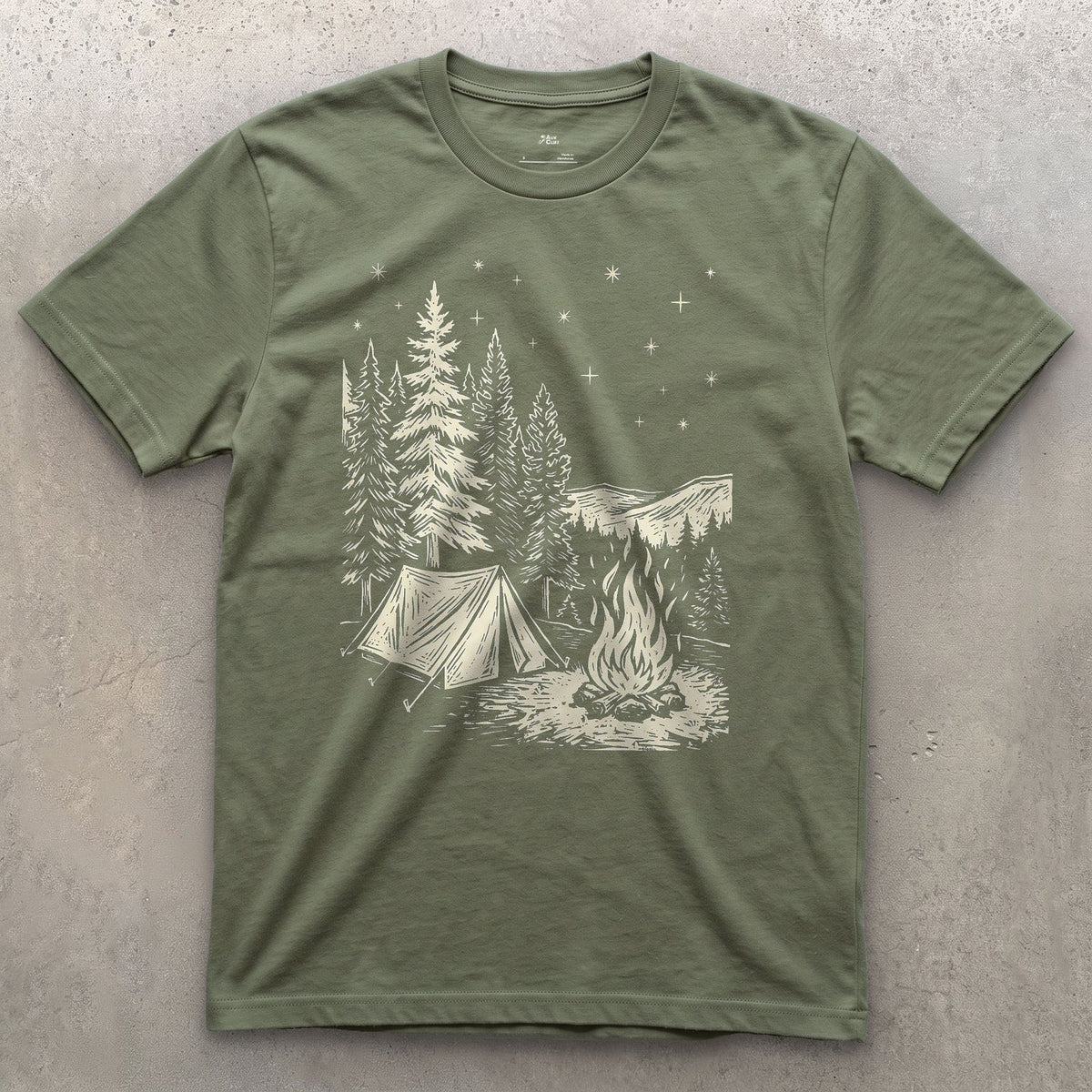 Nothing on the Agenda But the Fire, Dark design on a Military Green Gildan Softstyle t-shirt