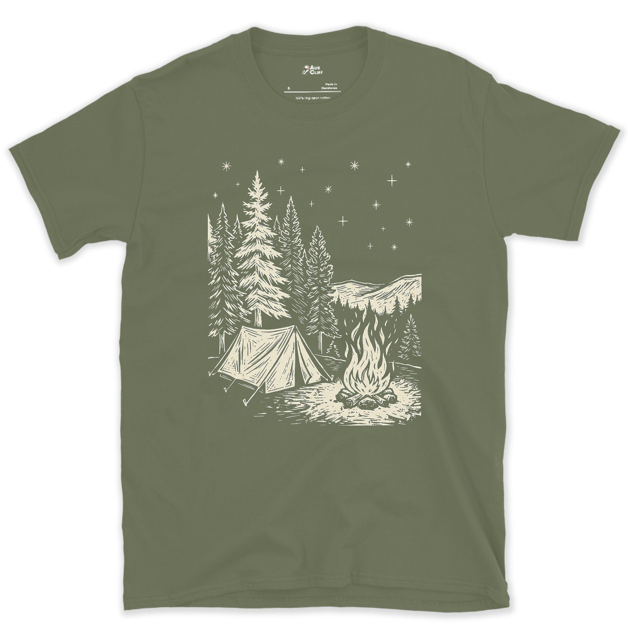 Nothing on the Agenda But the Fire, Dark design on a Military Green Gildan Softstyle t-shirt