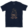 The Bothy Waiting in Firelight design on a Navy Gildan Softstyle t-shirt