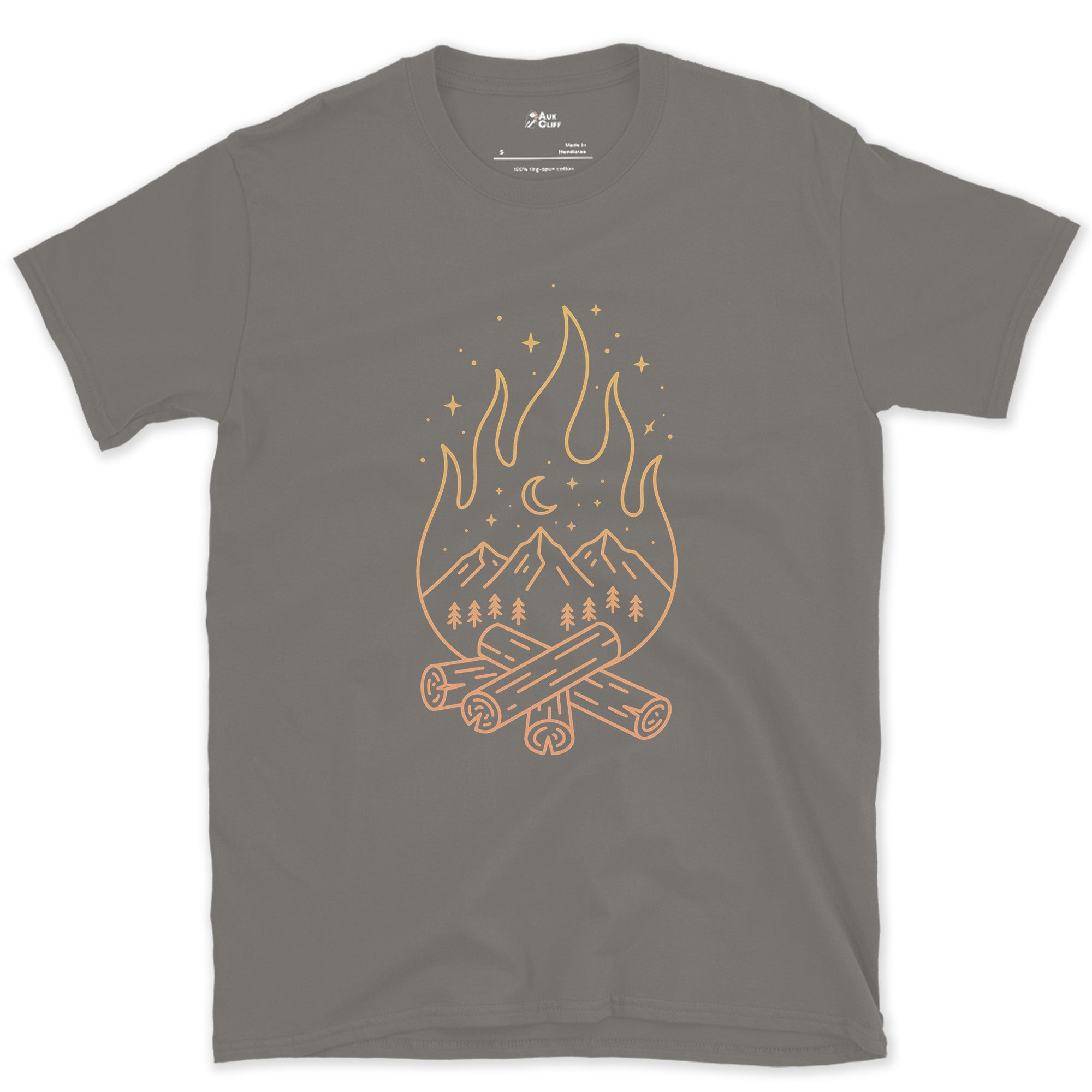 Every Ridge, One Small Fire design on a Charcoal Gildan Softstyle t-shirt
