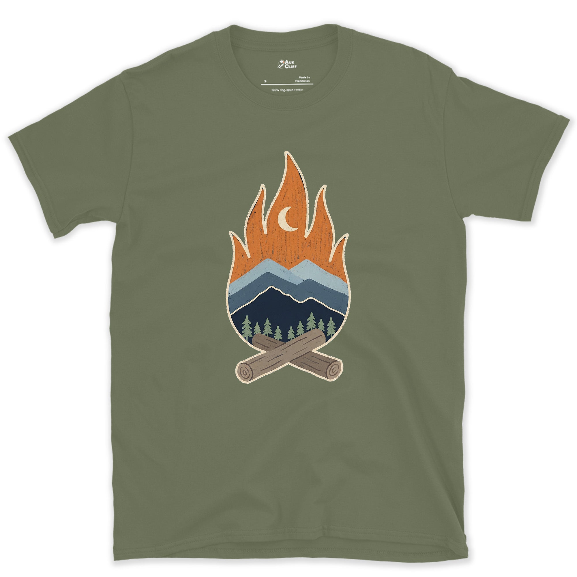 Where the Range Meets Moonrise design on a Military Green Gildan Softstyle t-shirt