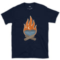 The Tarn Goes Quiet Under Firelight design on a Navy Gildan Softstyle t-shirt