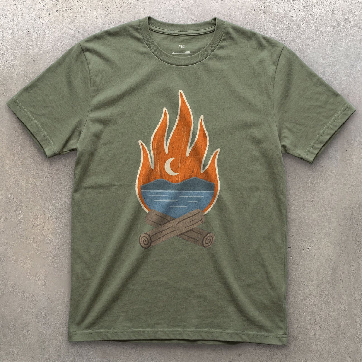 The Tarn Goes Quiet Under Firelight design on a Military Green Gildan Softstyle t-shirt