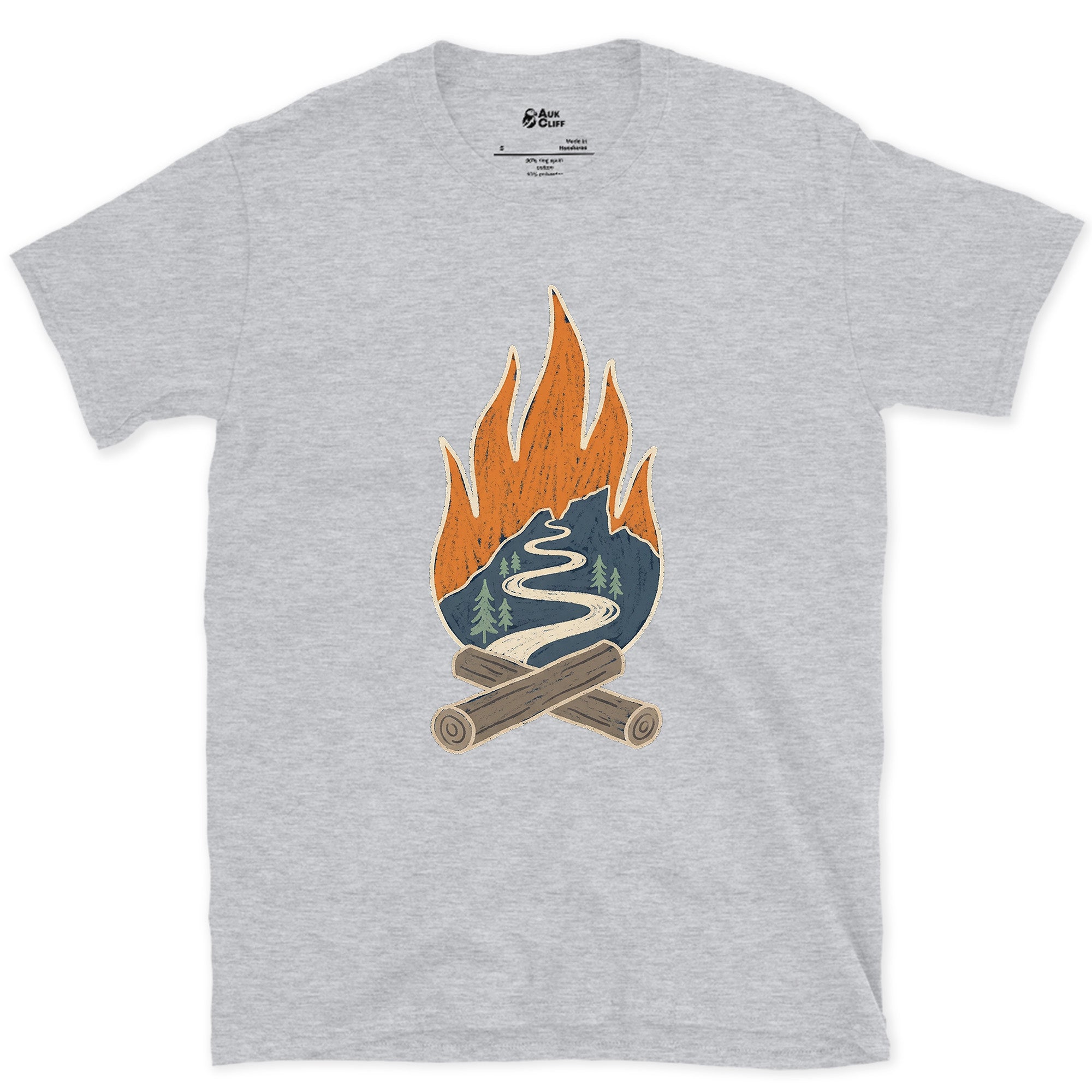 Switchback Trail Inside a Campfire Flame design on a Sport Grey Gildan Softstyle t-shirt