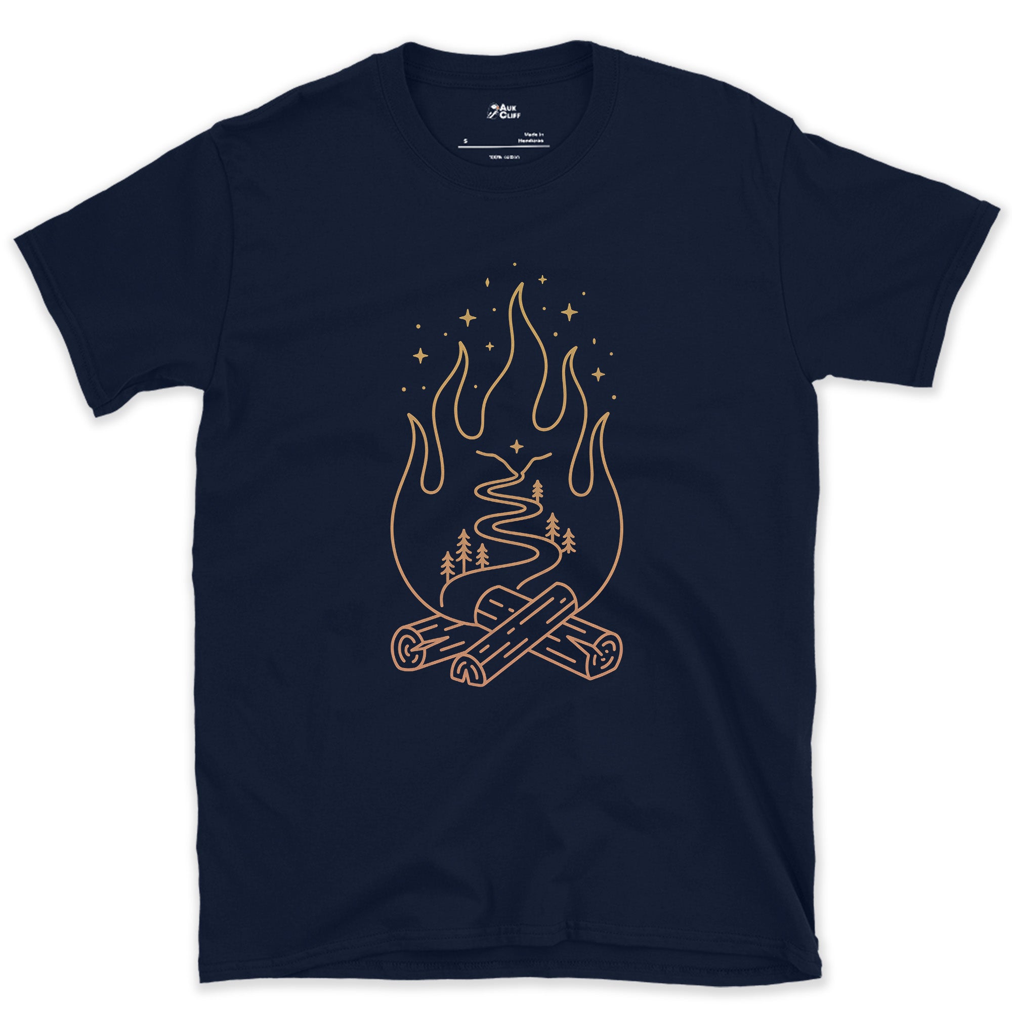 The Trail Bends Even in Firelight design on a Navy Gildan Softstyle t-shirt