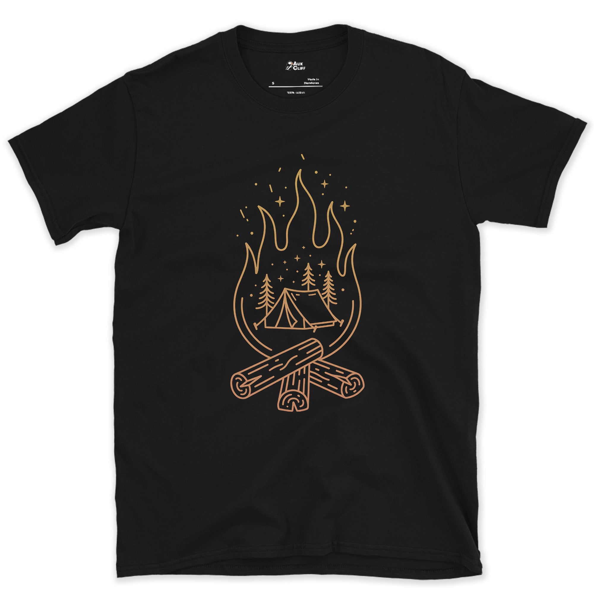 The Whole Camp Fits Inside One Flame design on a Black Gildan Softstyle t-shirt
